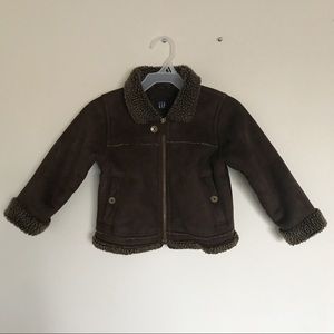 Baby Gap Faux Suede Sherpa Lined Jacket Kids Size 2T Brown Aviator Warm